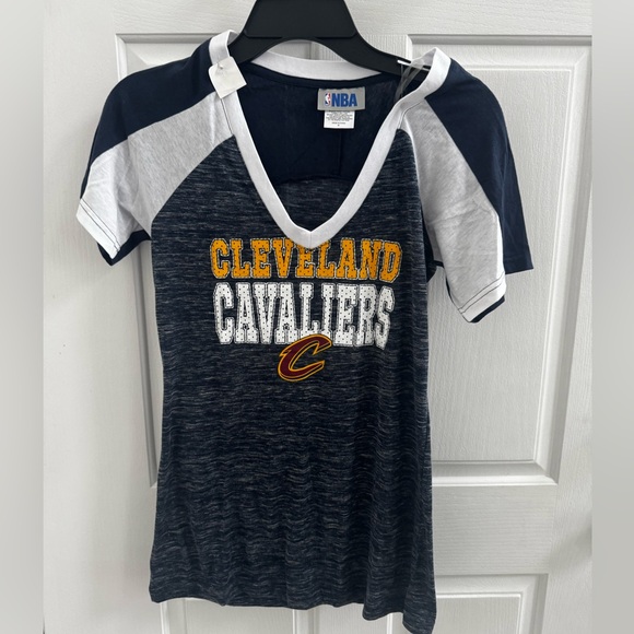 NBA Tops - NBA Cleveland Cavaliers Women’s  Navy and White Tee